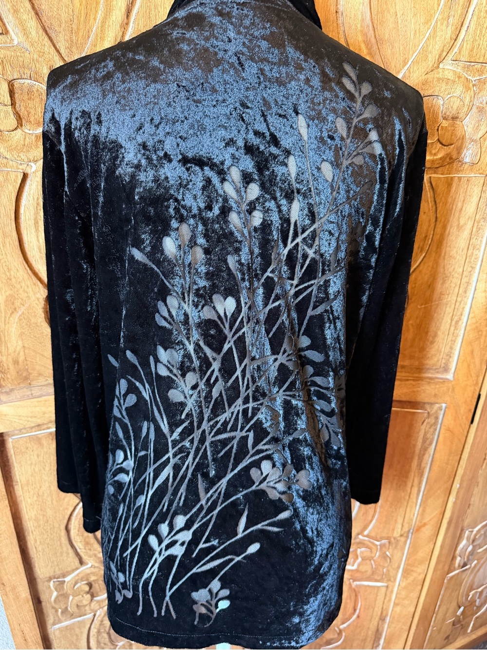 Melrose Studio black velvet burnout top.